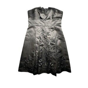 NWT BCBG Max Azria Sz 10 $330 Black Satin Beaded Cocktail Party Dress #X1-1‎
